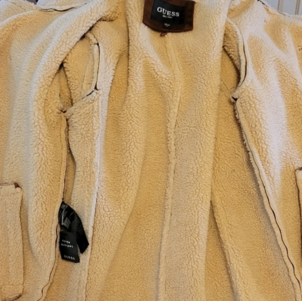 NWT Men"s Guess Double Breasted Faux Fur Shearling Coat - Picture 8 of 15
